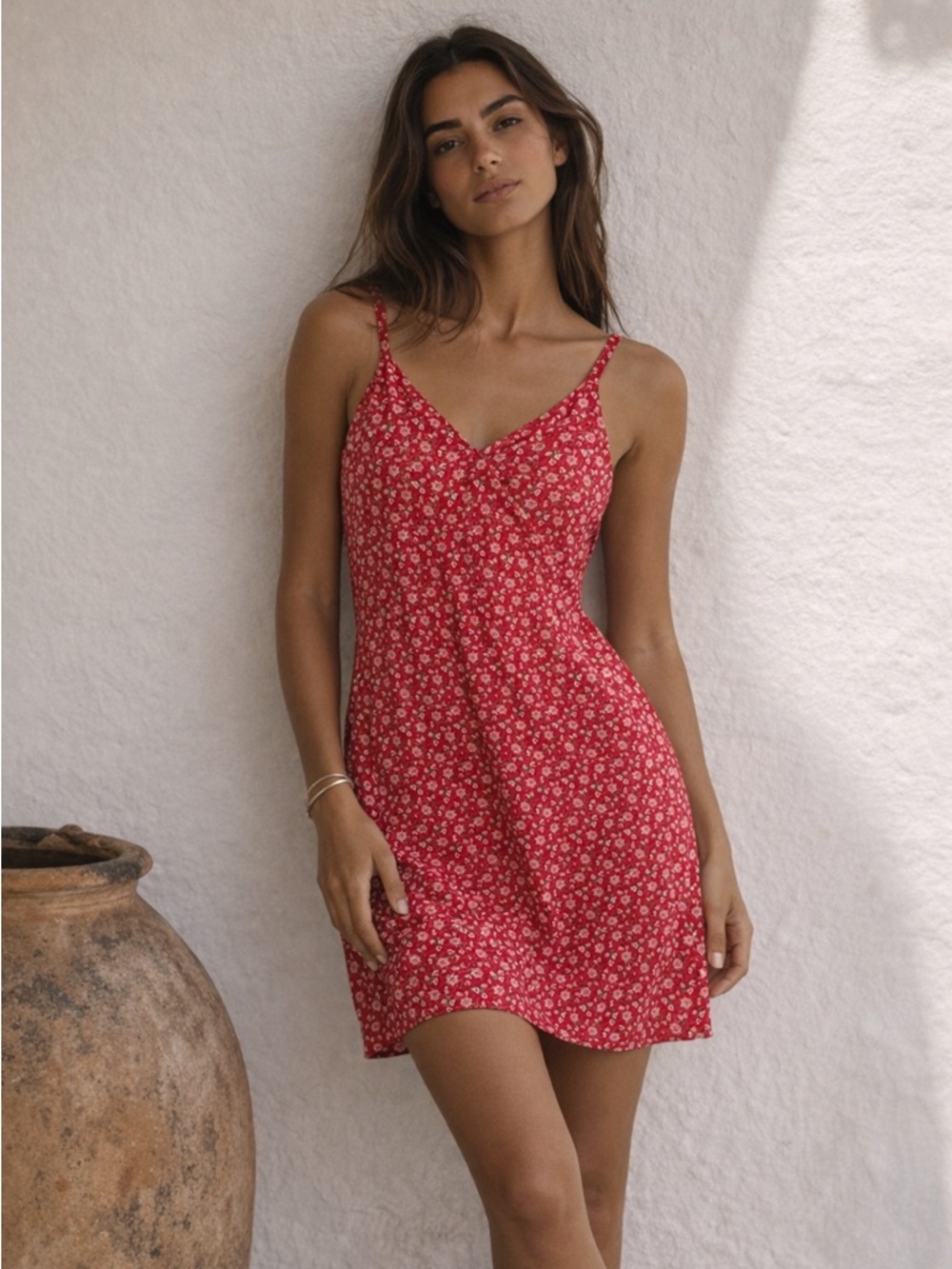 Hollister Y2K Red Floral Mini Slip Dress | Minimalist Cottagecore 90s Summer | S